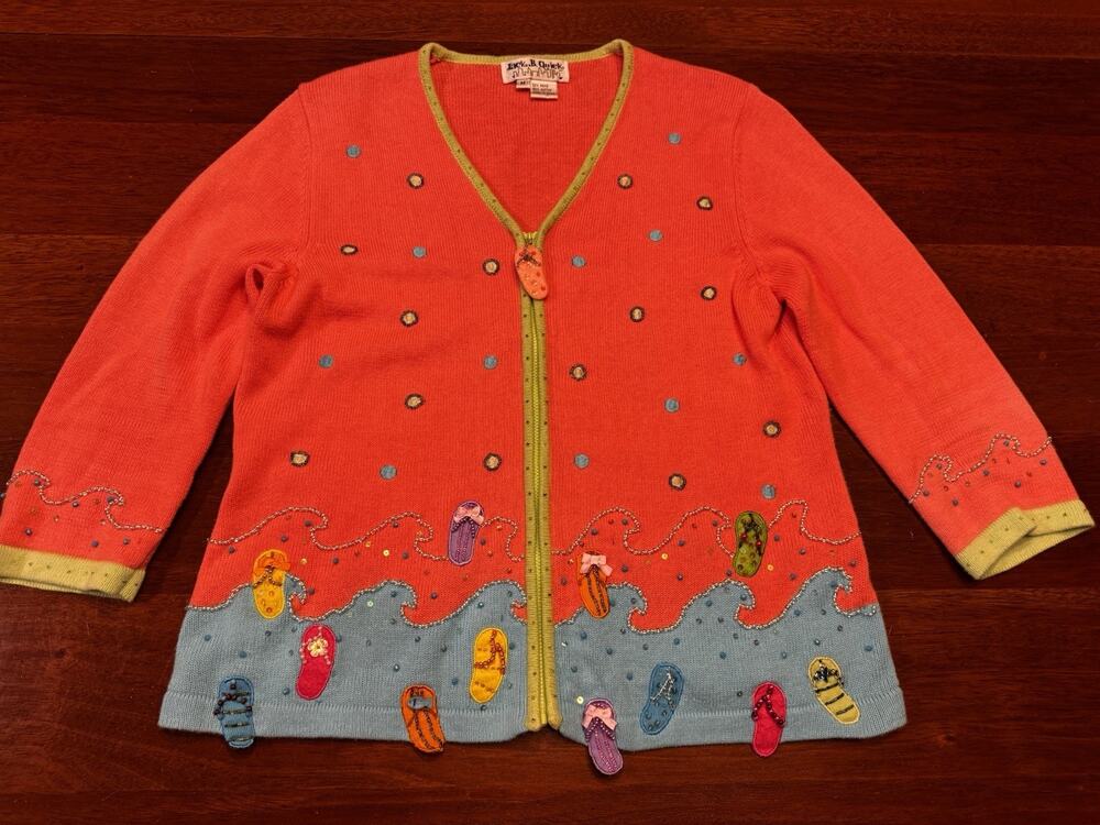 Jack B Quick Cardigan Sweater Pink Beach Flip Flips Crazy Ugly Shoes